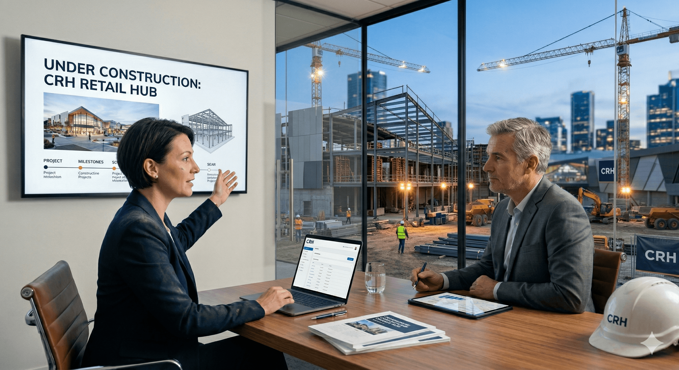 Commercial Retail Holdings meeting in front of a retail hub construction project